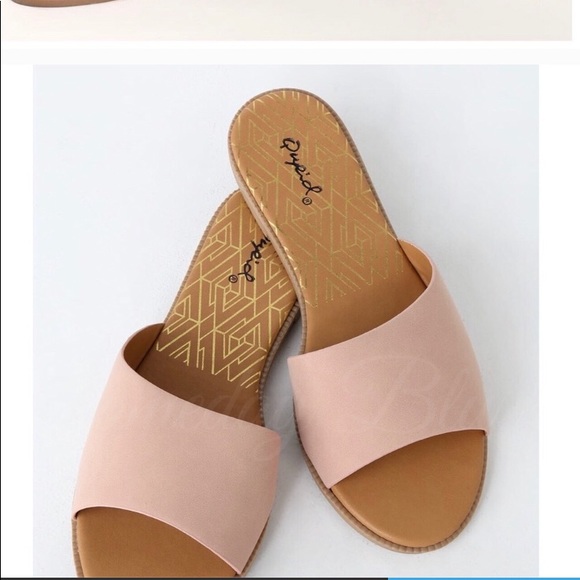 Qupid Shoes - Blush Pink Flat Slip On Casual Sandals